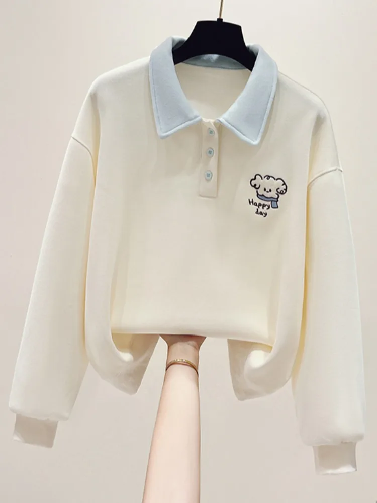 

Женская толстовка свободного кроя с длинным рукавом, весна-осень, оригинальный дизайн, цветные блоки, вышивка, смесь хлопка и полиэстера