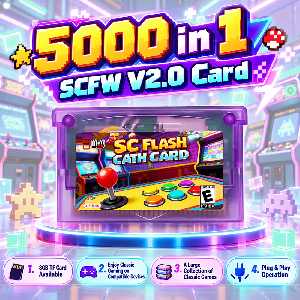 V2.0 SCFW Retro Game Card 5000 in 1 with 8GB TF Card for GBA GBC GB NES Game Collection Supports GBA SP GBM NDS NDSL Consoles