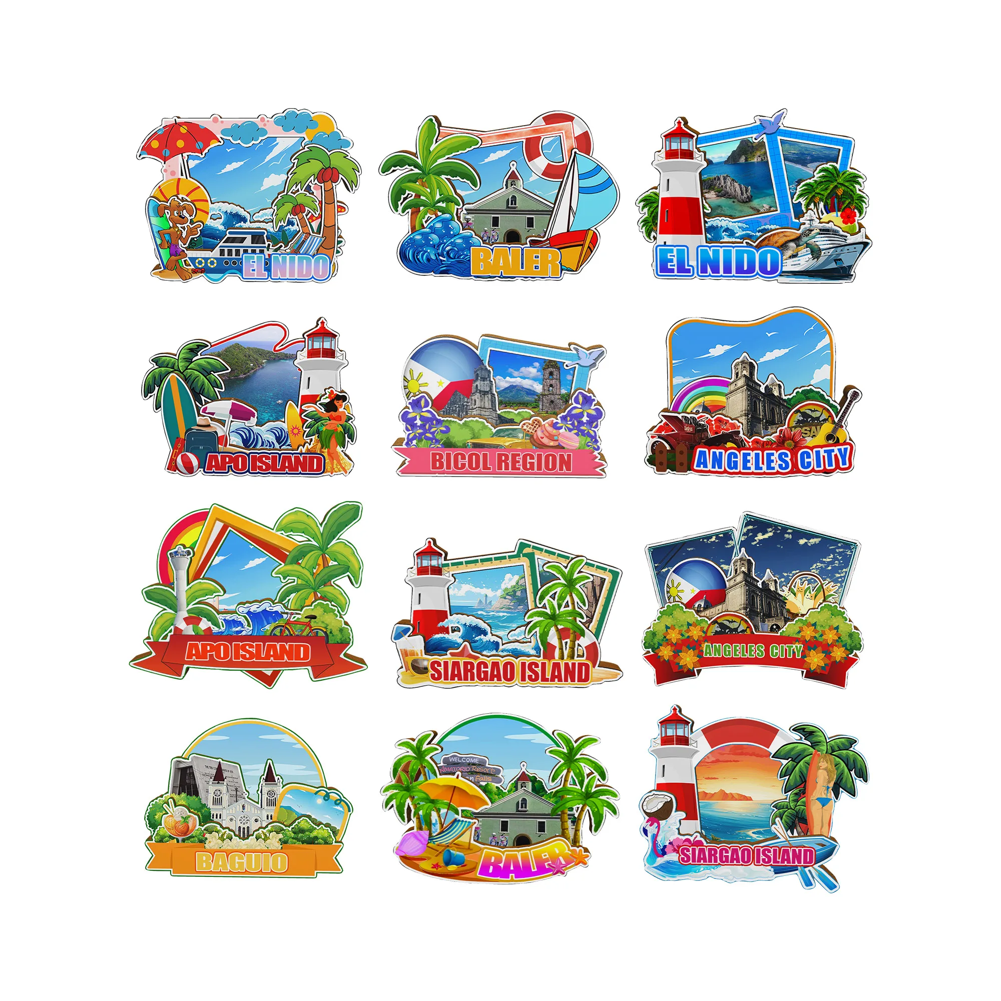 Dekorative Magnete für Bicol Baler Angeles Siargao El Nido Apo Baguio Philippinen City Landmark Souvenirs 3D-Kühlschrankstift aus Holz