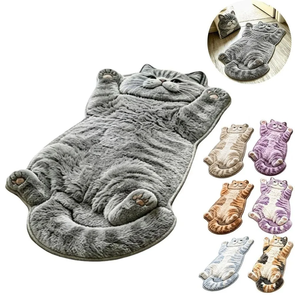 Cute 2D Cat-Shaped Area Rug Anti-fouling Easy to Clean Home Decor Carpet Non-Slip Cartoon Carpet Living Rooms
