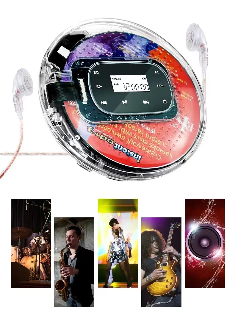 Icreative YR-Q90 cd player portátil com fones de ouvido alta fidelidade de áudio transparente controle toque walkman com display & eq cdplayer