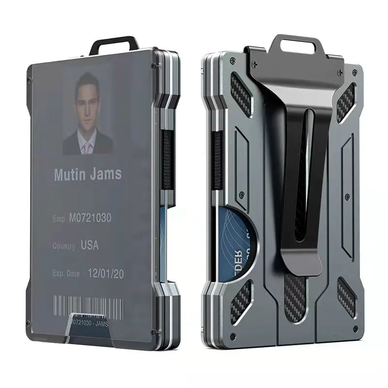 Minimalist Wallet for Men- Slim Aluminum Metal Money Clip with Clear ID Card Holder, RFID Blocking,  Ultra-Thin  Carbon Fiber
