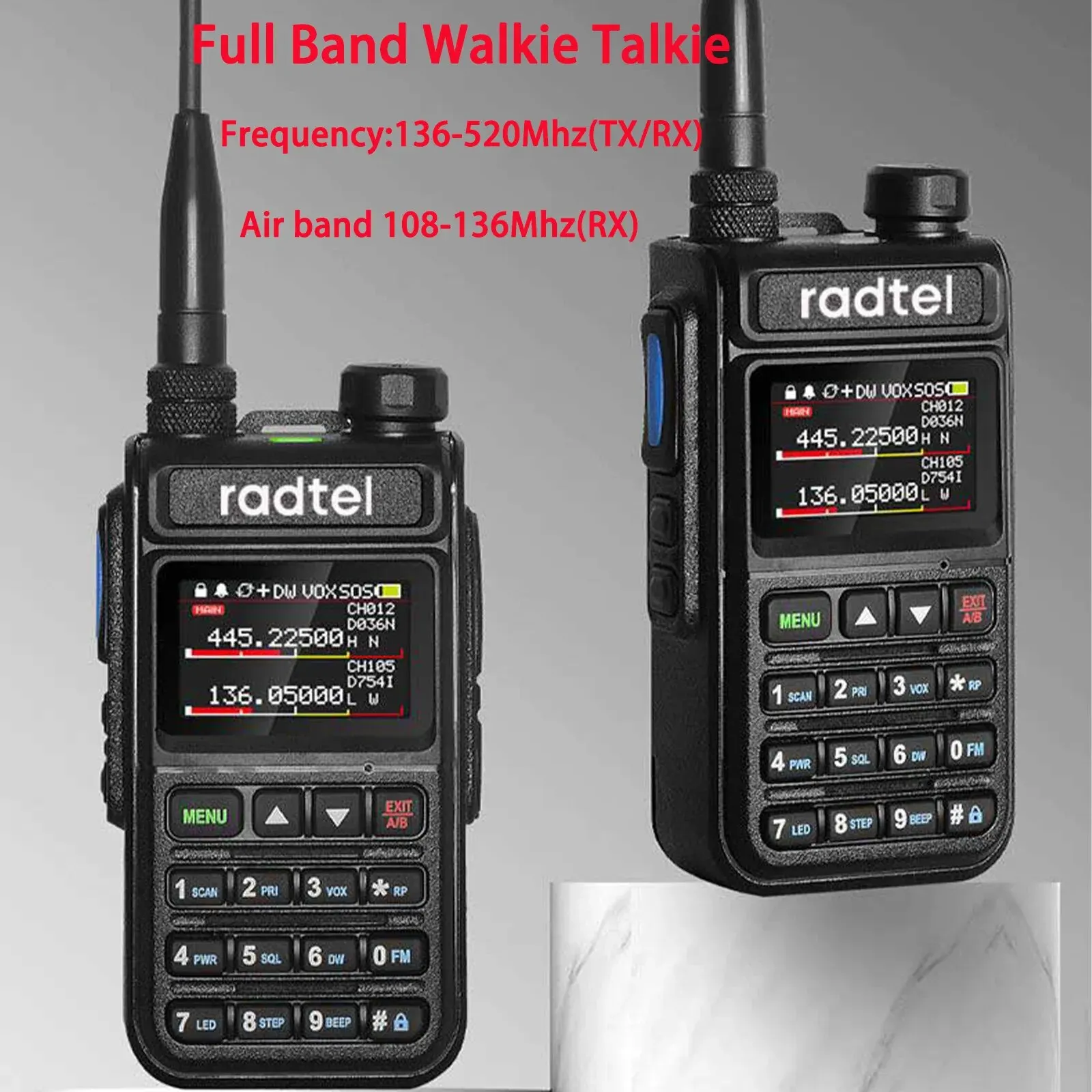 Radtel RT-890 Volledige Band Ham Radio Amateur 2-weg Radio 999ch Walkie Talkie Am Air Aviation Band Kleurenscanner Marine Noaa Scan