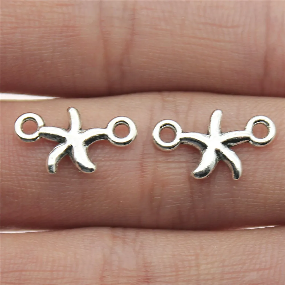 WYSIWYG 20pcs 2 Colors 10x16mm Starfish Charms Connector For Jewelry Making Antique Bronze Antique Silver Color Accessories