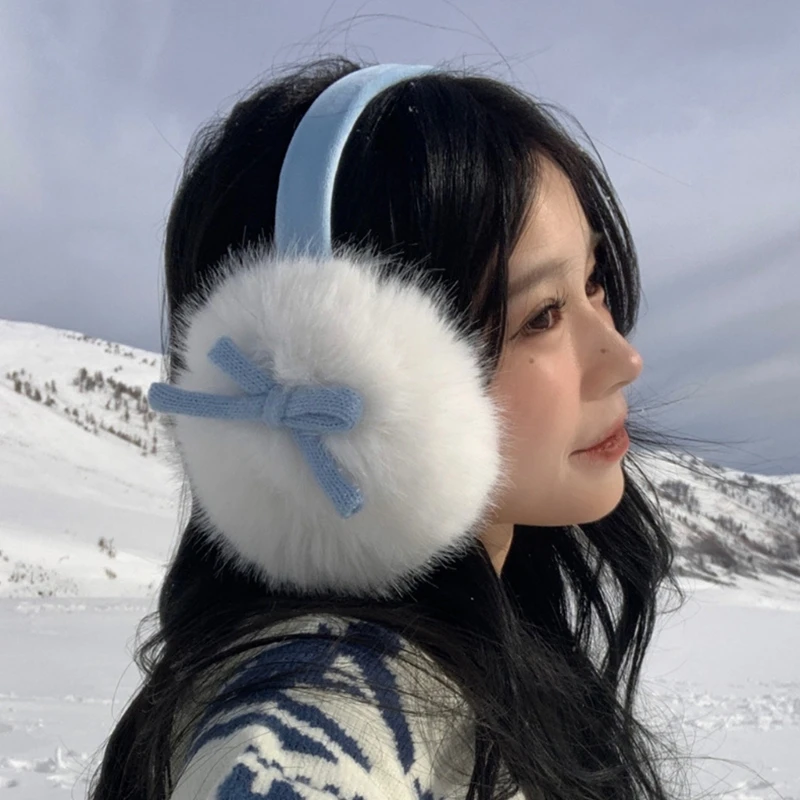 Soft Plush Bowknot Ear Muffs For Women Teens Girl Winter Warmth Cold Weather Accessories Ear Covers for Outdoor Activity