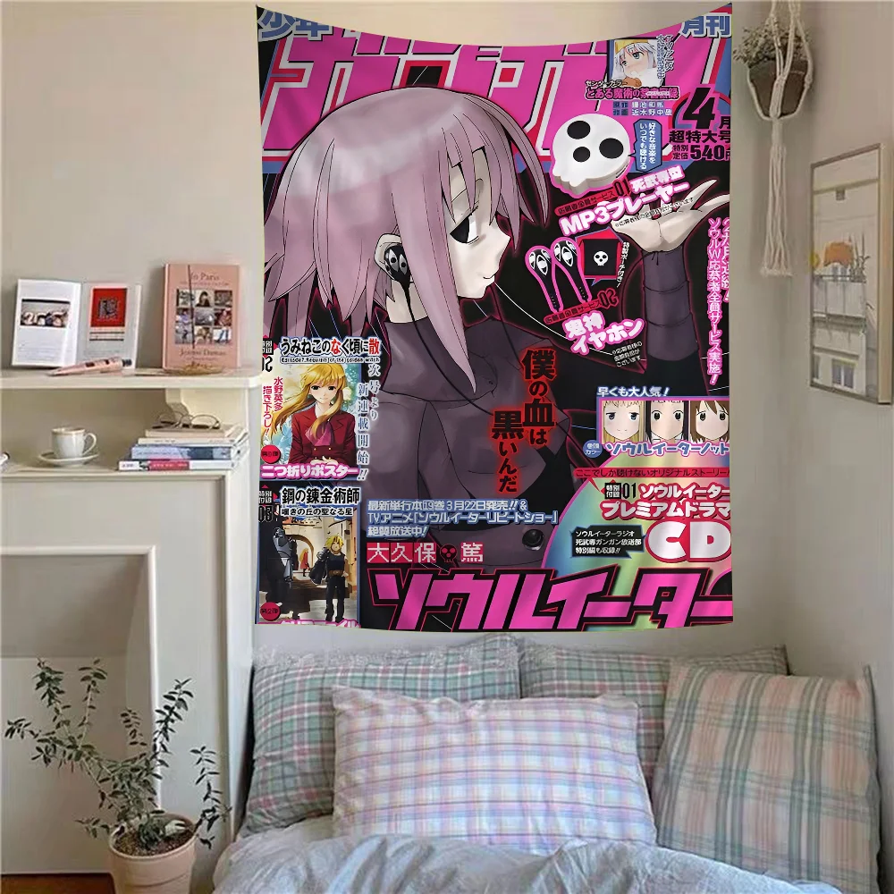 

Гобелен Soul Eater в стиле хиппи — аниме-графика + цветы хиппи, подходит для стен общежития и пространств в стиле хиппи