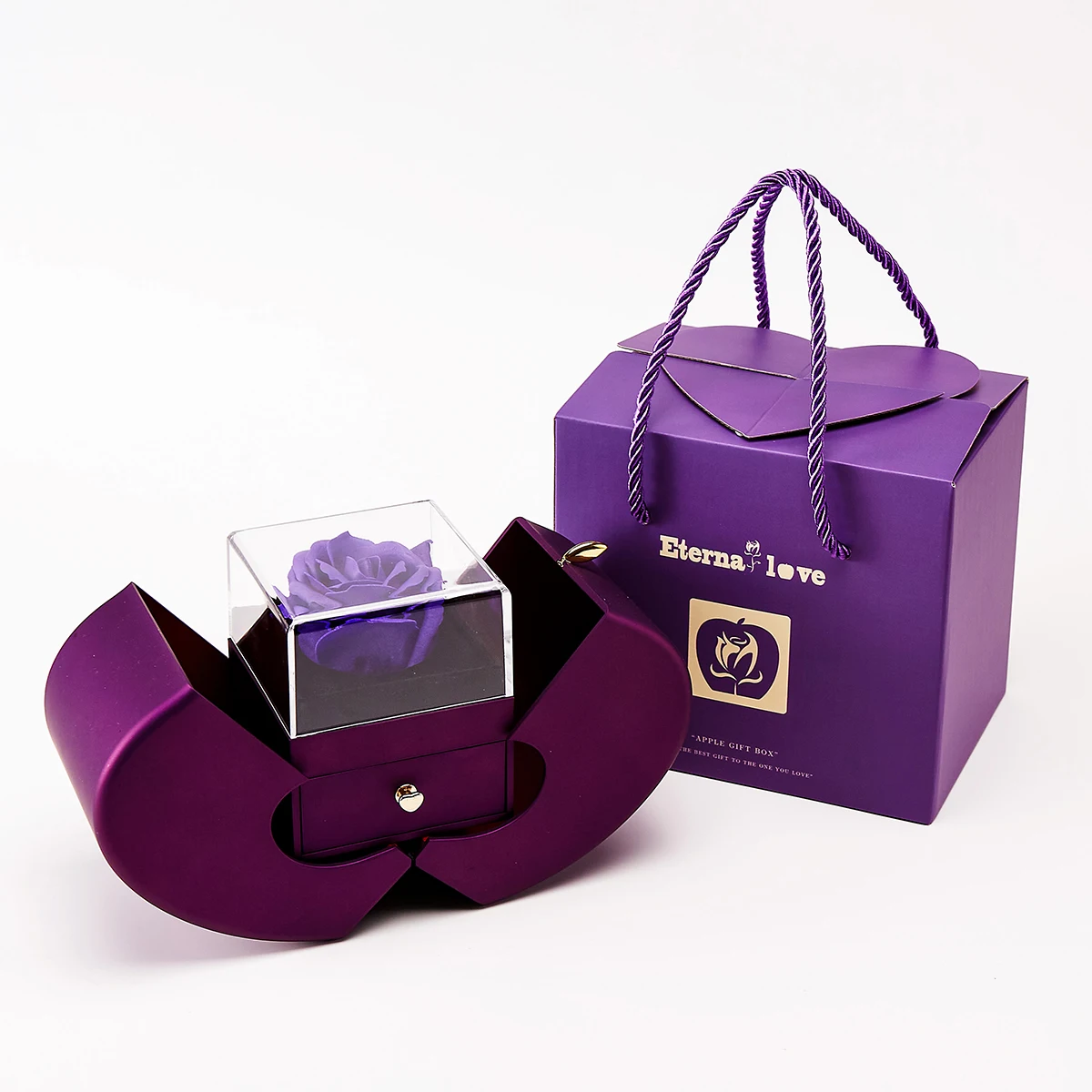 Mother’s Day Jewelry Gift Set – 100 Languages I Love You Projection Heart Necklace with Eternal Apple Flower Gift Box for Mom