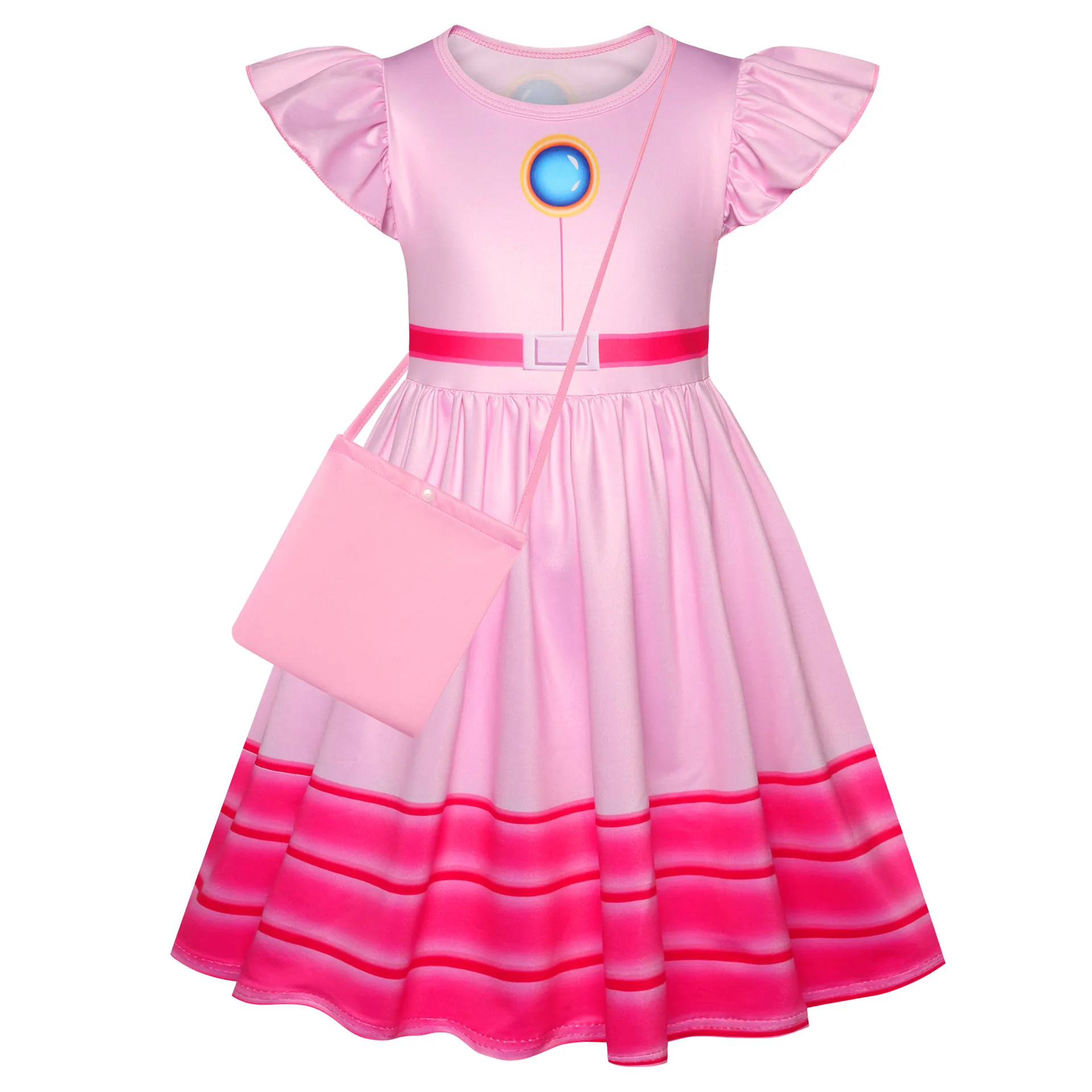 Peach Costume Kids Girls Princess Costumes Flutter Sleeve Summer Casual Dress Party Dress Up Children Outfits