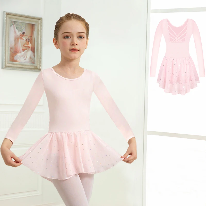 

Girls Long Sleeve Ballet Leotard Kids Shiny Butterfly Hollow Back Ballet Dance Dress for dance performance