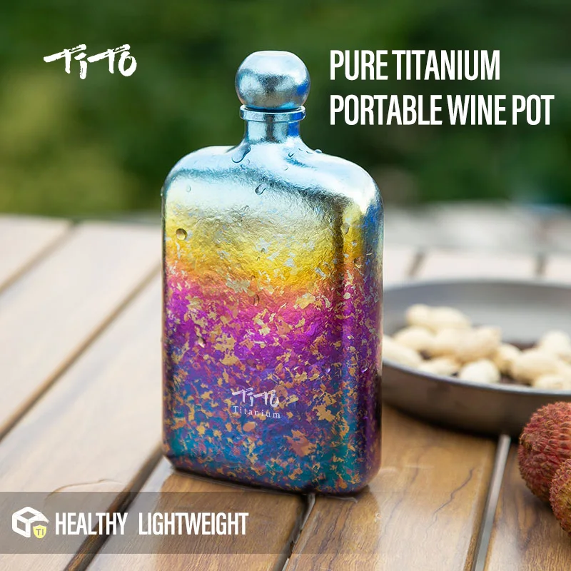 

TiTo Titanium pure titanium wine jug square 220ml outdoor wine ware retro portable mini