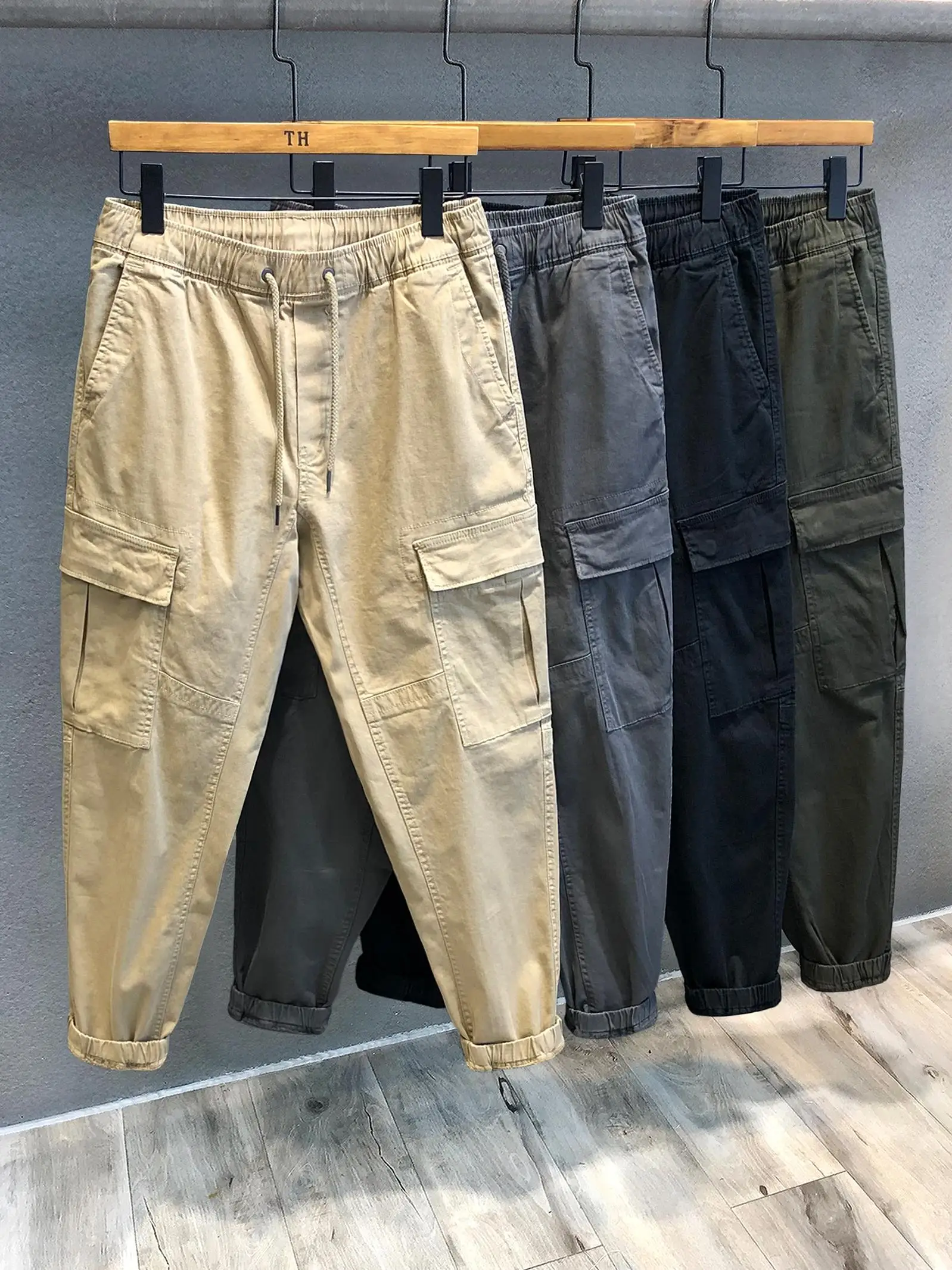 

American Retro Casual Work Pants Men's Loose Multi-ket Cuffed Pants Spring Autumn Trendy Brand Men's Clothing Pure Cotton ...