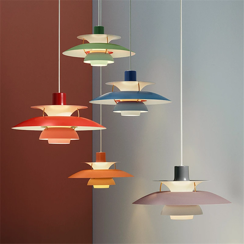 

Colorful PH5Led pendant lamp Modern living room bedroom Danish designer umbrella Led suspended light dining room gloss E27 lamps