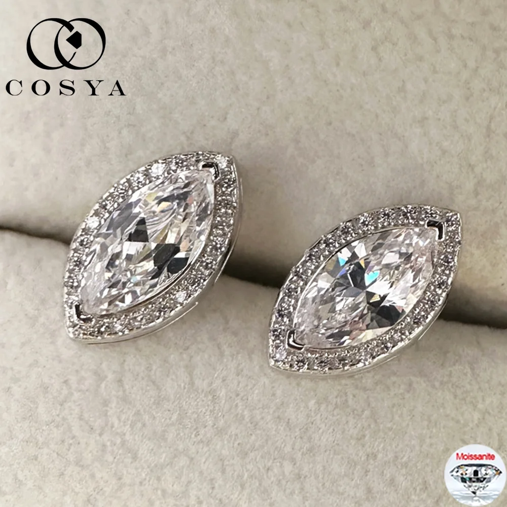 

COSYA 5*10 мм серьги с муассанитом огранки маркизы для женщин, стерлинговое серебро 925 пробы, лабораторные бриллианты, искрящиеся серьги-гвоздики, ювелирные изделия, подарки