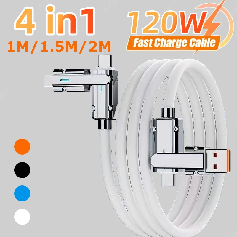 4 In 1 3 In 1 120W USB Type C to Type C Fast Charging Cable for Honor Huawei PD 100W Data Cable for iPhone 15 14 13 1M/1.5M/2M