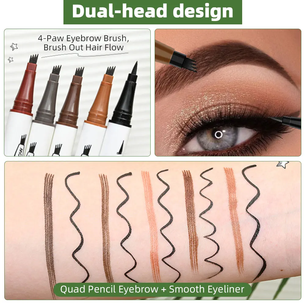 Eyebrow Pencil 5 Colors 2-in-1 Double Heads Four Forks Automatic Eyebrow Pencil Waterproof Sweatproof Eyeliner Eye Cosmetics