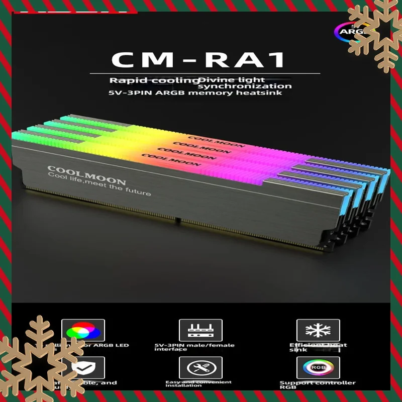 

Heat Dissipation 5V-3PIN ARGB RAM Heatsink Spreader Cooler Memory Cooling Vest with Thermal Silicone Pad for Desktop Computer PC