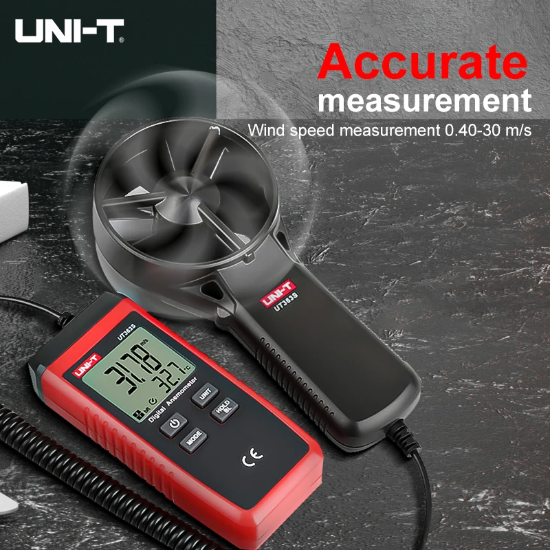 UNI-T Digital Anemometer Split Wind Speed Meter 0.4-30m/s Airflow Thermometer LCD Backlight Data Hold HVAC Measuring Tool