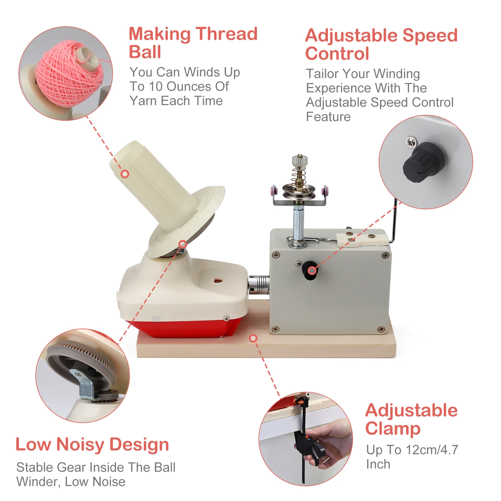 

Electric Yarn Ball Winder for Crocheting Large Capacity Adjustable Speed Low Noise Automatic Yarn Winder with Easy Installation