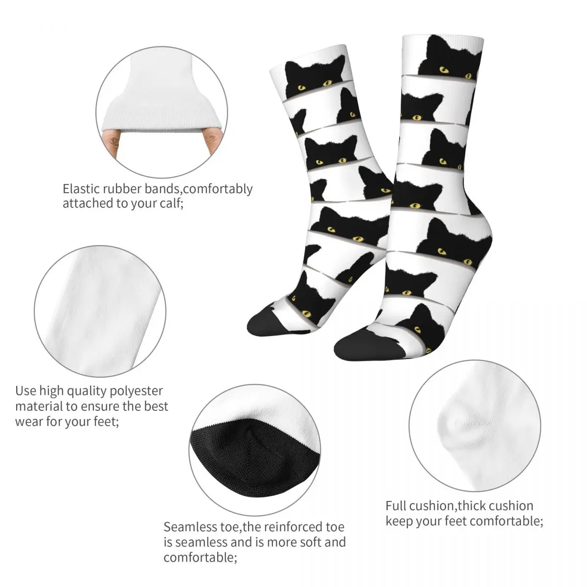 Black Cat Peeking Socks Harajuku High Quality Stockings All Season Long Socks Accessories for Unisex Christmas Gifts