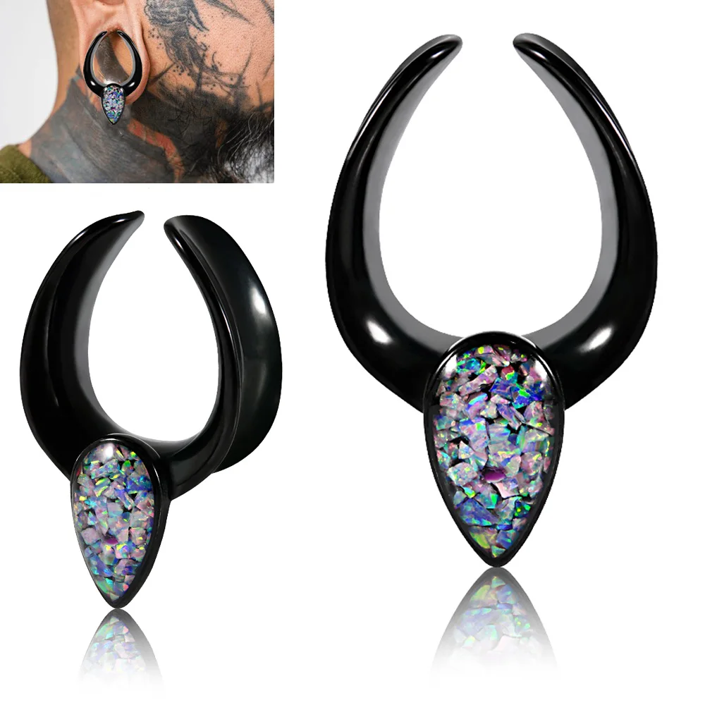 1PC Stainless Steel Water Drop Broken Opal Ear Expanders Ear Gauges U Shape Ear Plugs Lobe Tunnels Body Piercing Jewelry 8-25mm