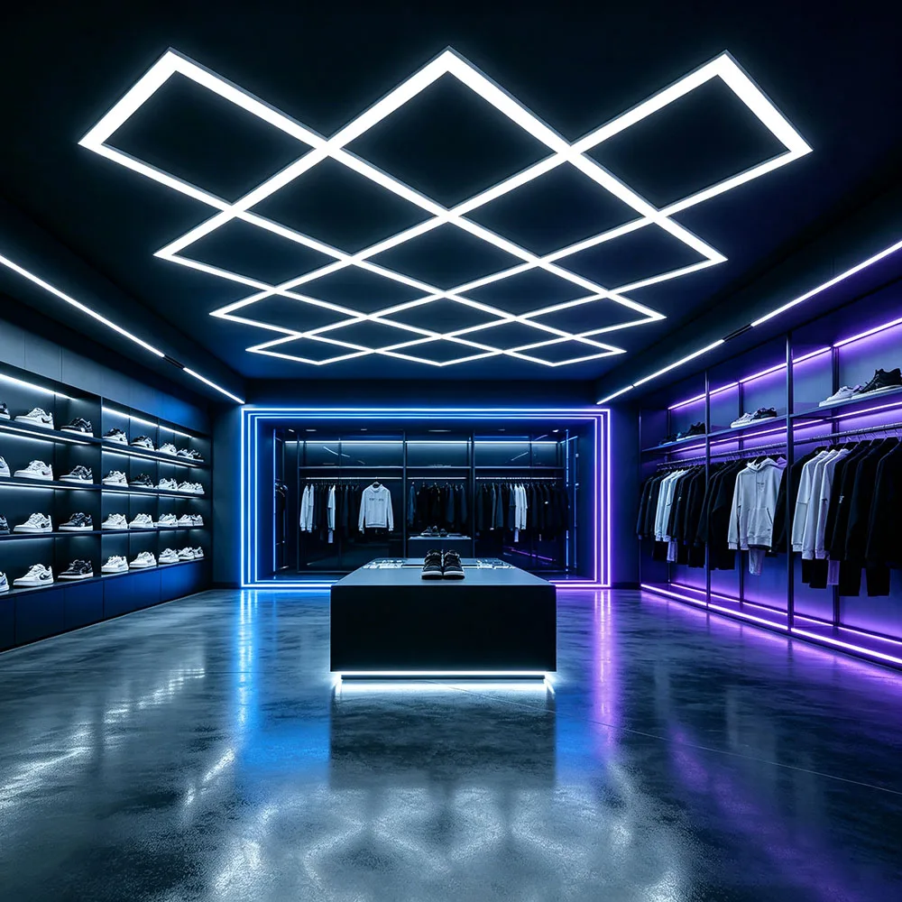 

6500K Hexagon Honeycomb LED Ceiling Light Global Wide Voltage Easy Install Uniform Light For Garage Gym Auto Mod Shop