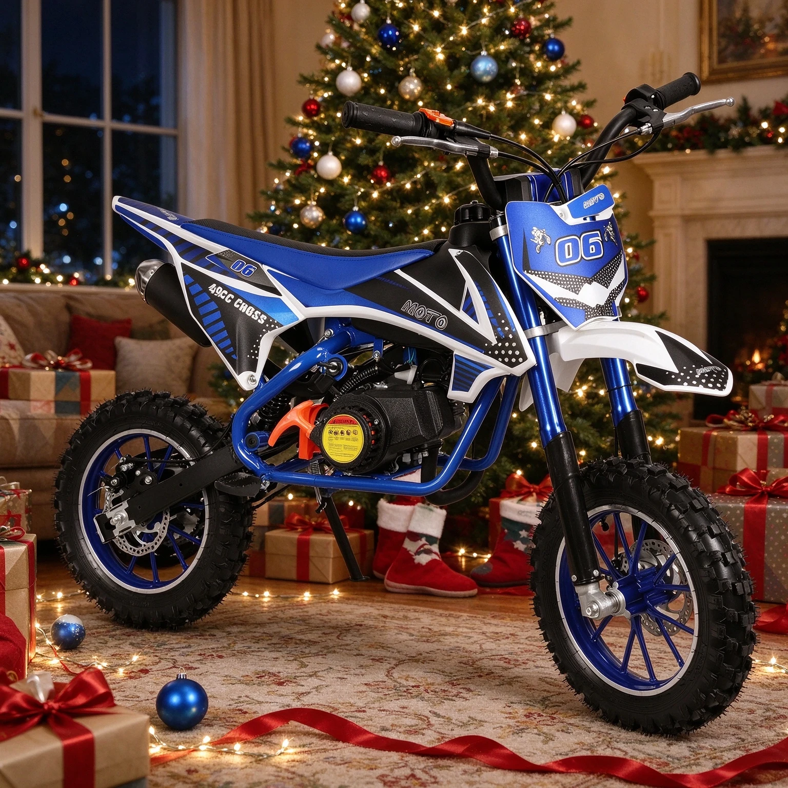 49cc 2-Stroke Gas Powered Kids Dirt Bike Mini Off-Road Motorcycle with Front Rear Disc Brakes 10 Inch Anti-Slip Tires Shock Absorption for Teens & Kids 4'0''-5'3'' Height Perfect Birthday Christmas Gift