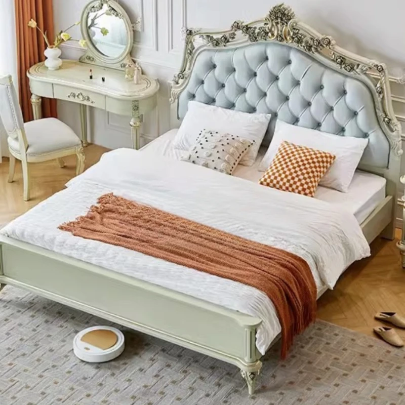 

Unique Modern Double Bed Frame French Style King Size Bed Princess Villa Cama Matrimonial Bedroom Furniture Luxury