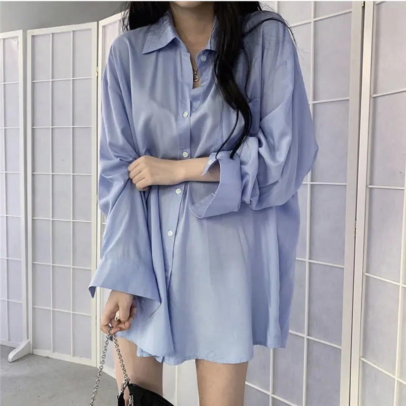 

Women Plus Size Loose Simple Long Sleeved Shirt Casual Layered Top Blouse Medium Cover Up Shirt