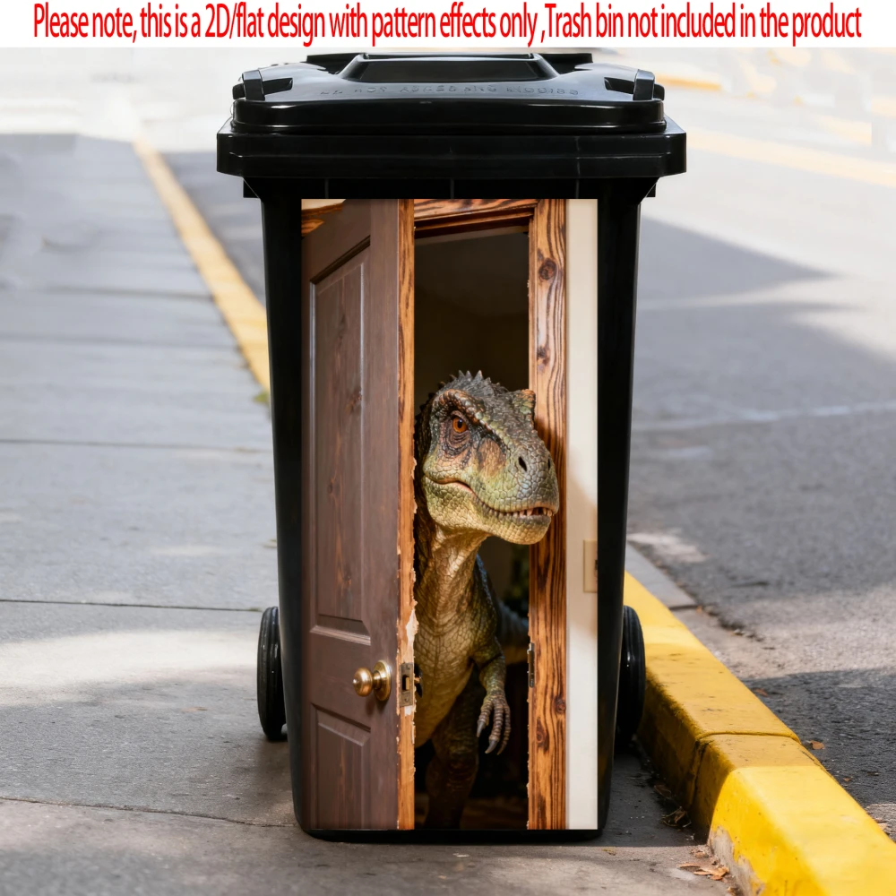 

Wooden Door Dinosaur Animal Trash Can Sticker Bin Stickers Waterproof Self Adhesive Wallpaper Home Wall Art Kitchen Decoration