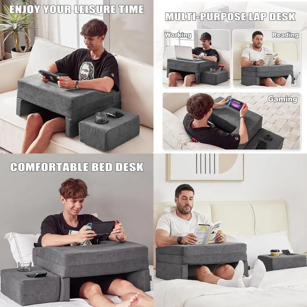 

Подставка для ноутбука из пены с эффектом памяти с держателем для кружки, большая подушка для чтения для взрослых, идеально подходит для работы, игр и чтения на диване или кровати (серый)