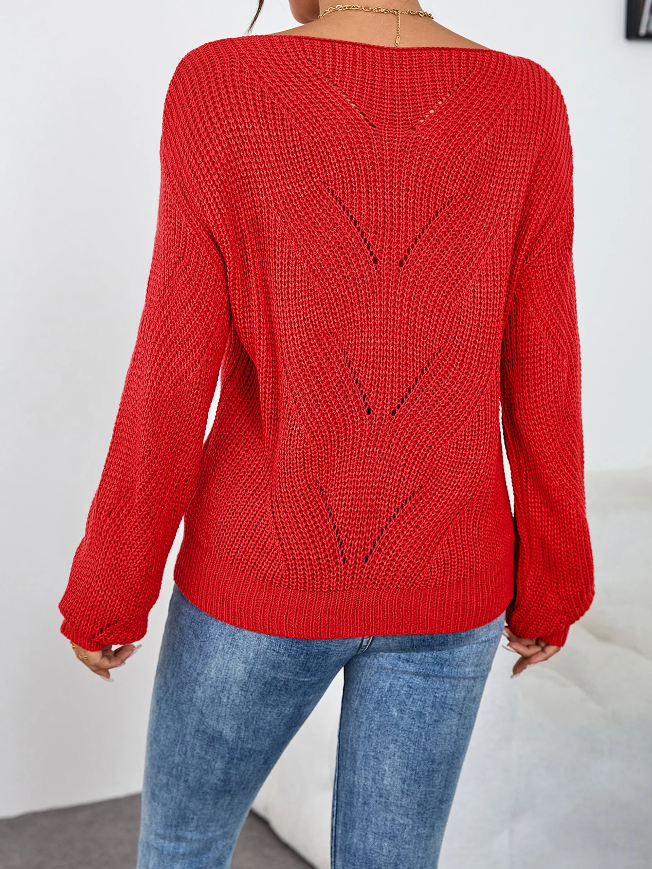 Autumn and winter female style temperament casual style hollow out a line collar off-shoulder lantern sleeve knit sweater