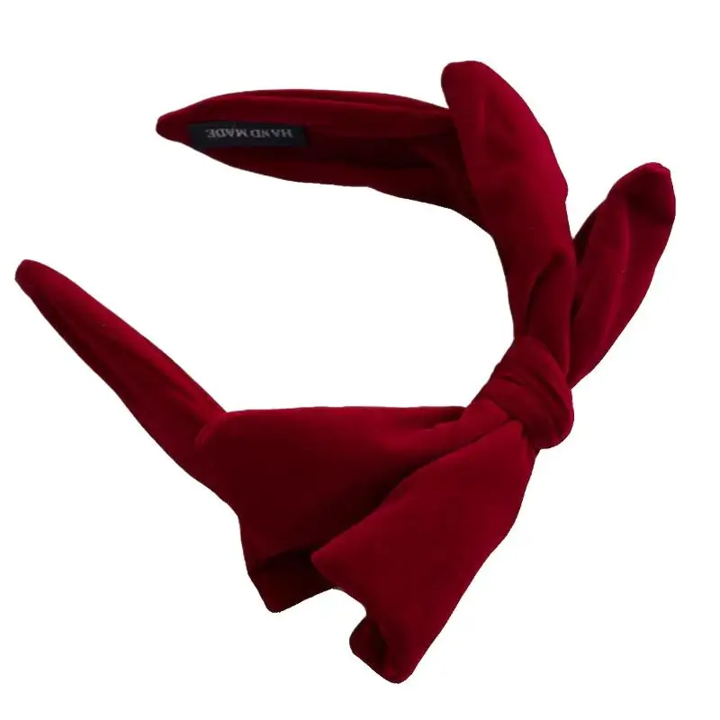 Rot-schwarzes Samt-Stirnband mit breiter Schleife für Mädchen und Frauen, Winter-Haarband, modisches, temperamentvolles Neujahrs-Haar-Accessoire【AliS8】 – Detail 7