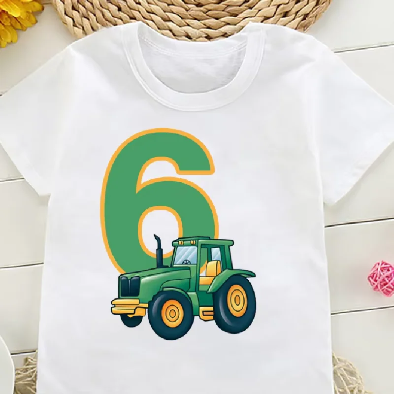 Hot Sale Boys Cute Farmer Tractor Happy Birthday T Shirt Kids Birthday Party Gift Children Funny Present Clothes