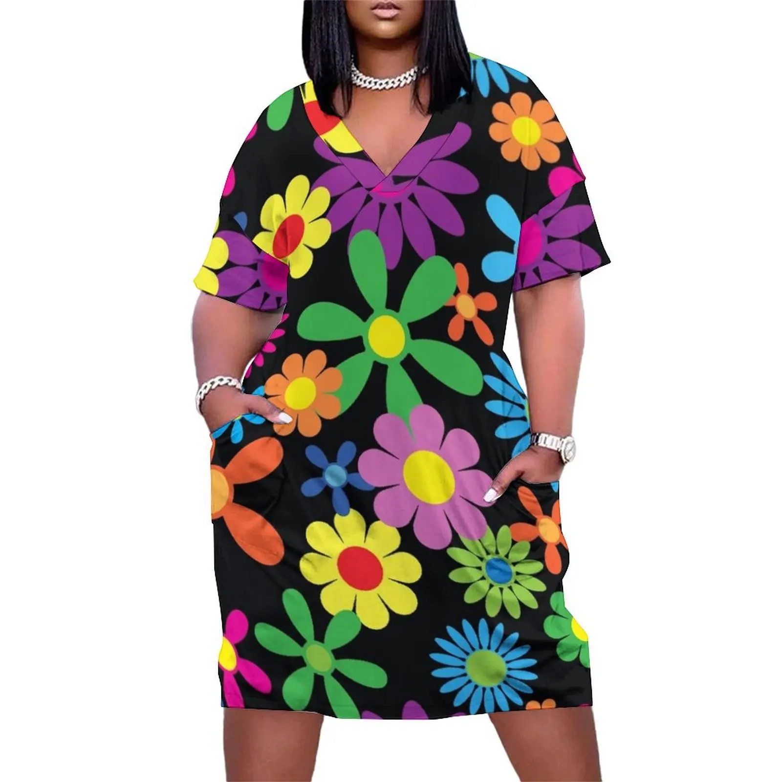 

Vibrant 60s flower pattern Loose Pocket Dress dresses summer woman 2025 dresses women summer 2025 birthday dresses for women