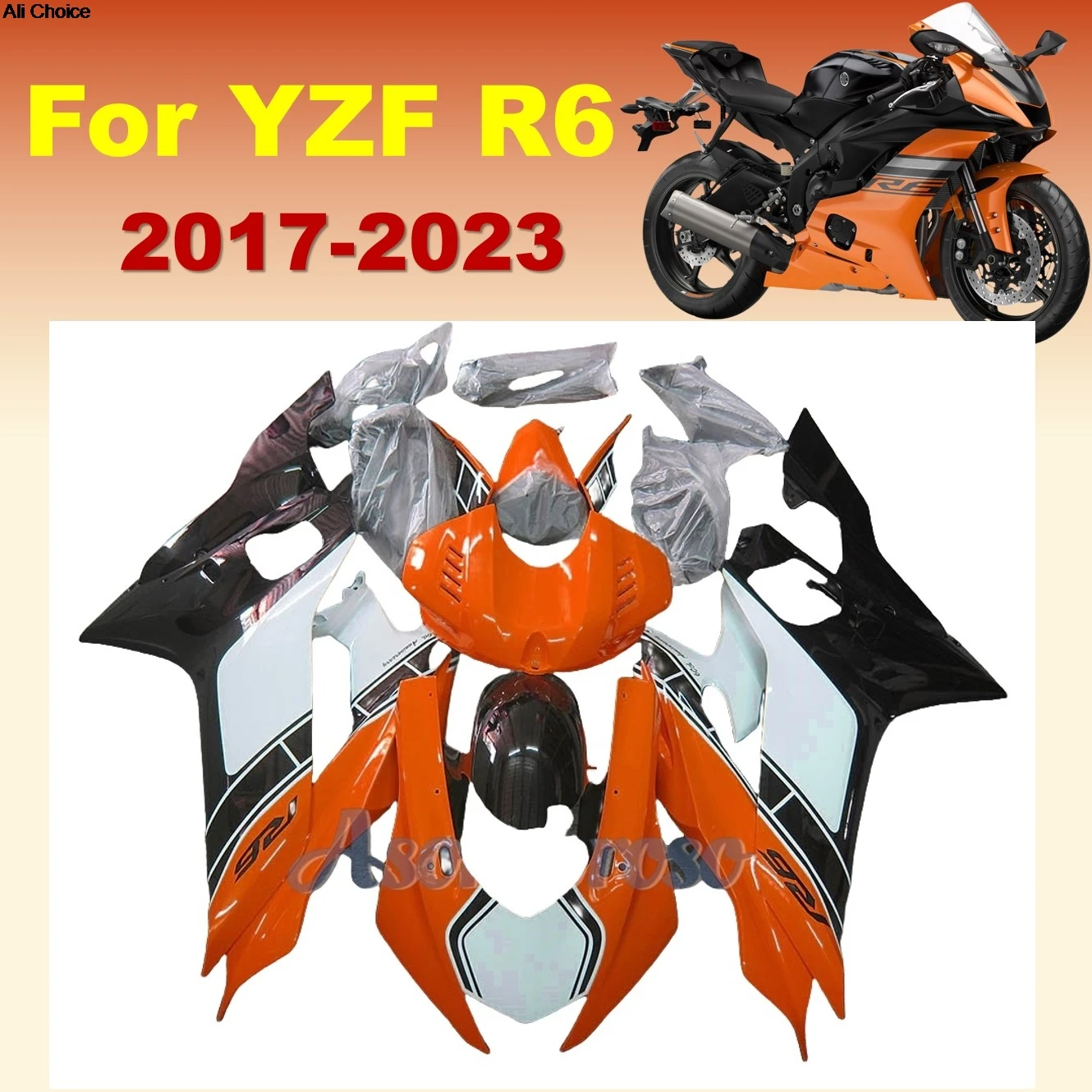 

Motorcycle For YZF R6 2017 2018 2019 2020 2021 2022 2023 Fairing Kit YZF-R6 17-13 Orange white black Body set