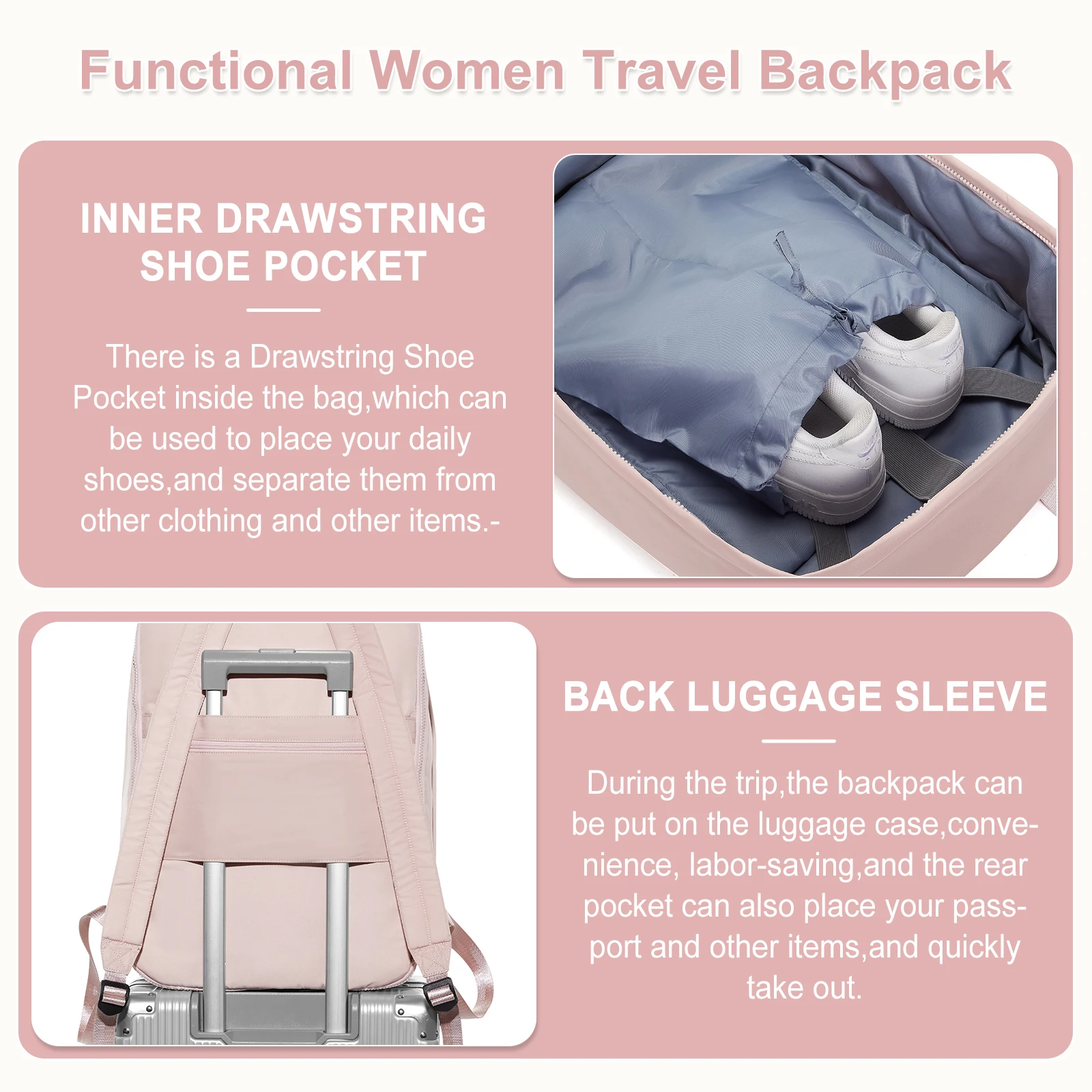 Women Travel Backpack Expandable Suitcase Cabin Bag Large Capacity Carry-Ons Backpack Leisure Bookbag Laptop Backpack School Bag