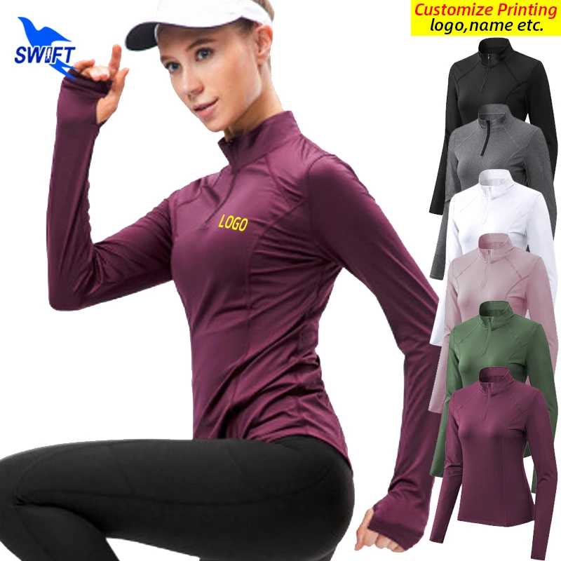 2022 Quick Dry Half Zipper Running Sweatshirts Women GYM Fitness Sports Slim Fit Yoga Shirts Long Sleeve Training Tops Customize