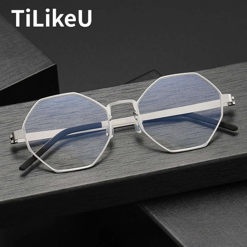 

German Brand Design Pure Titanium Eyeglasses Frame Ultra Thin Full Rim Polygonal Men Women Myopia Optical Read Glasses Spectacle