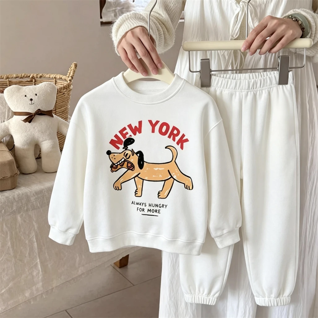 New Child Long-sleeved Suits Cartoon Sweatshirt+Pants 2Piece Set Outer Wear Cartoon Printed Hoodies Loose Trousers Autumn Outfit