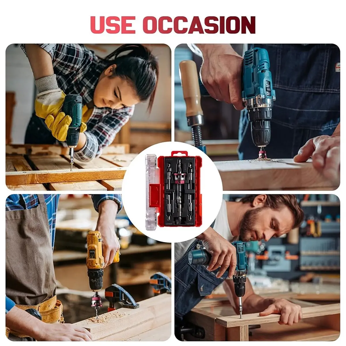 

2026 New Countersunk Drill Bit Set, Countersunk Drill Bit with Depth Limiter, Hex Shank Countersunk Woodworking Drill Bit Set C