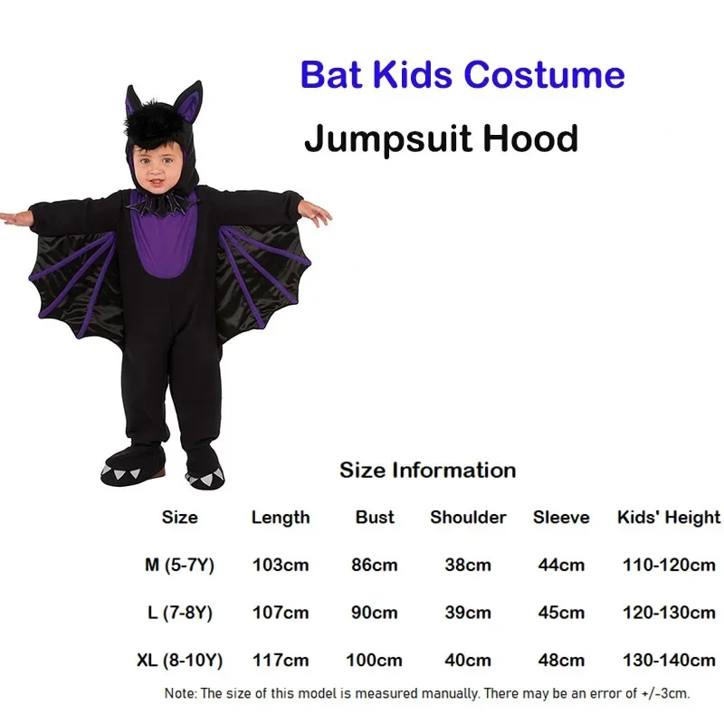 Kids Vampire Bitty Bat Costume Black Animal Cute Fancy Dress Halloween Toddler Child Costume Bat Hood Jumpsuit