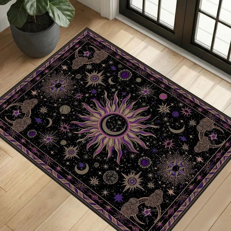 VIKAMA Celestial Sun Moon Star Carpet Bohemian Witchcraft Style Anti slip Floor Mat Home Decoration Carpet
