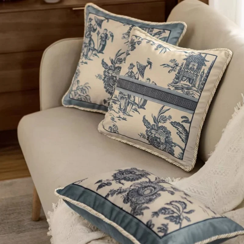 Chinese Blue Pillows Retro Country Style Cushion Case Modern Luxury Square Decorative Pillow Cover For Sofa Chair Home Decorate