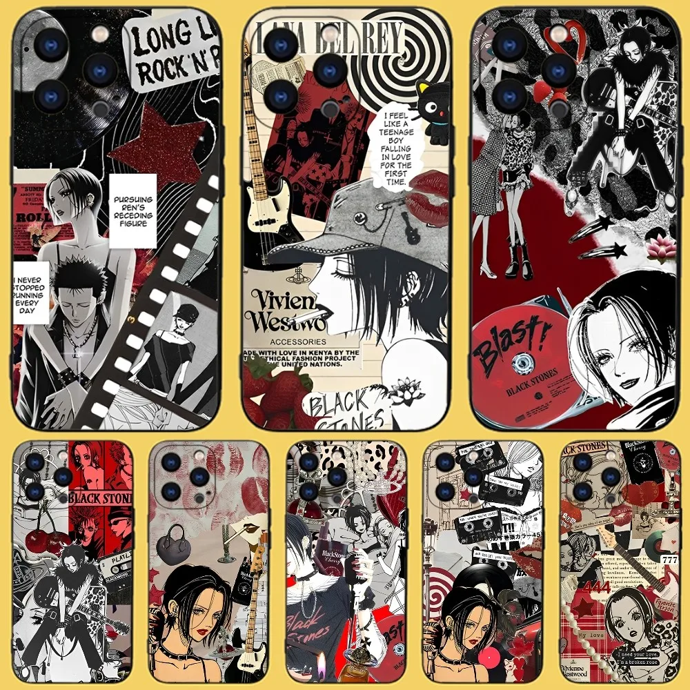 Nana Osaki Anime Phone Case For iPhone 15,14,13,12,11 Plus,Pro,Max,XR,XS,X,7,8 Plus,SE,Mini Black Silicone Soft