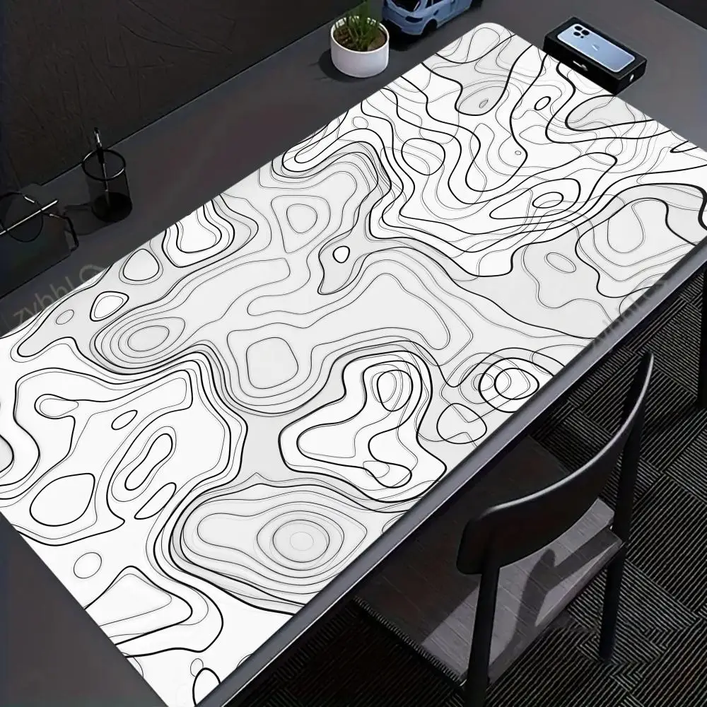 

Black and white topographic map Mouse Pad Large Gaming Rubber Long Deskmats Non-Slip Computer Keyboard Mat Laptop Long Mousepad