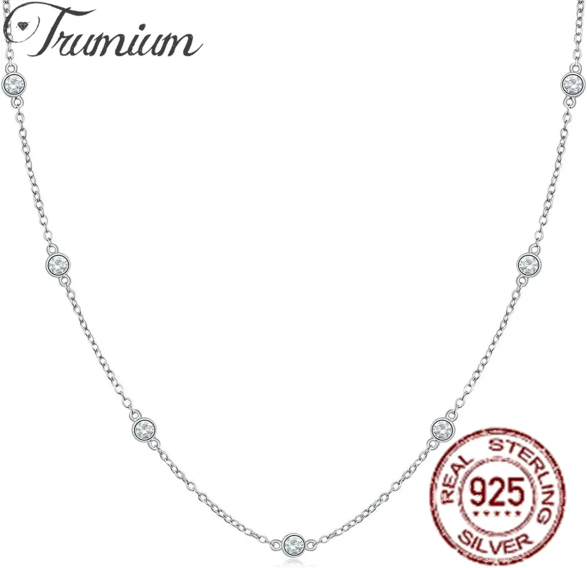 

Trumium 925 Sterling Silver Station Necklaces for Women 5A Zirconia Stackable Necklace Gifts Extenders with Lobster Clasp