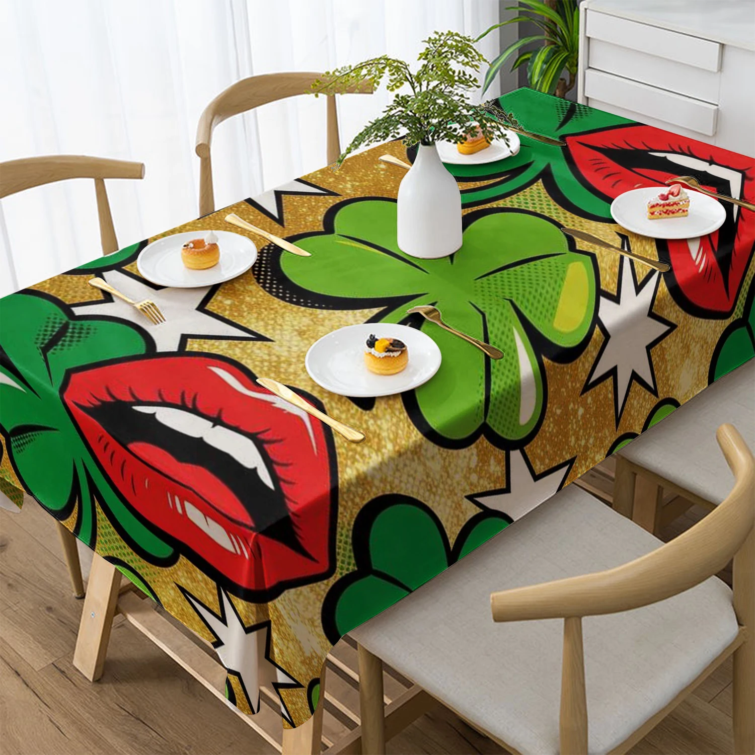 Mantel estilo Pop Art 2D, mantel de cocina para restaurante, sala de estar, decoración del hogar, decoración de fiesta Rectangular