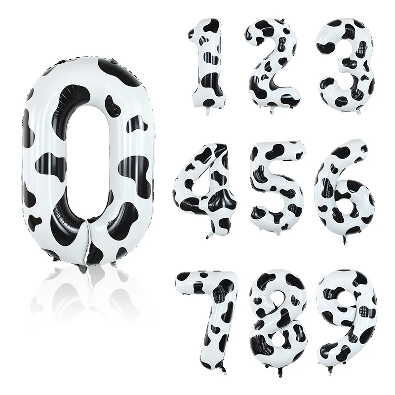 40inch Number Aluminum Foil Balloons Milk Cow Print 0 1 2 3 4 5 6 7 8 9 Digital Balloon Birthday Party Baby Shower Decor Supplie