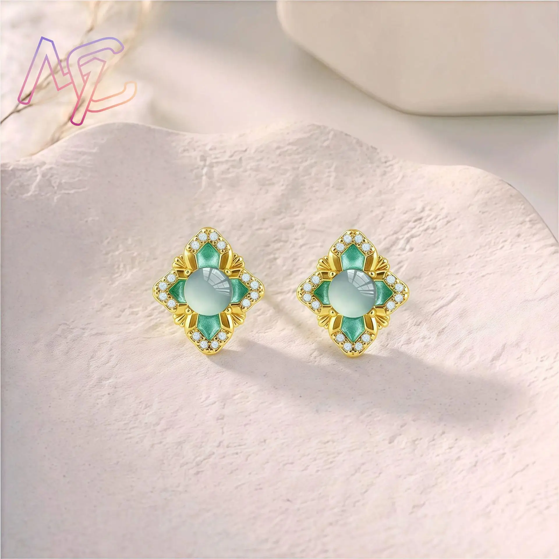 Grade A Myanmar Jadeite Flower Earrings Real Jade Luxury Ear Stud 18K Gold Plated Vintage Charm Natural Jewelry Gifts for Women