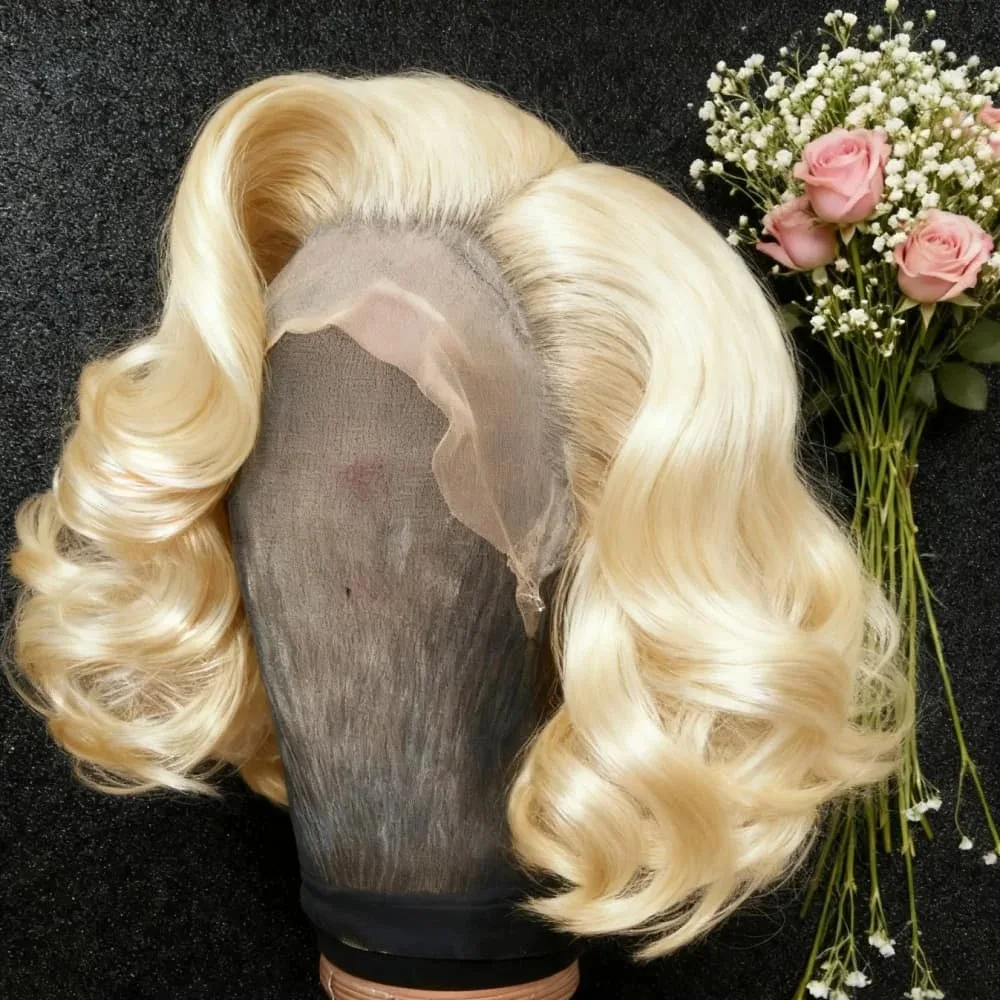 613 Blonde Wig 13x4 HD Short Bob Body Wave Lace Front Wig Synthetic Pre Plucked Glueless Daily Wear Cosplay On Clearance Sale
